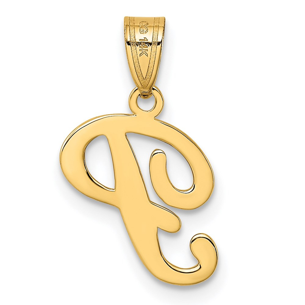14K Yellow Gold P Script Initial Letter Pendant - (B13-155) - Roy