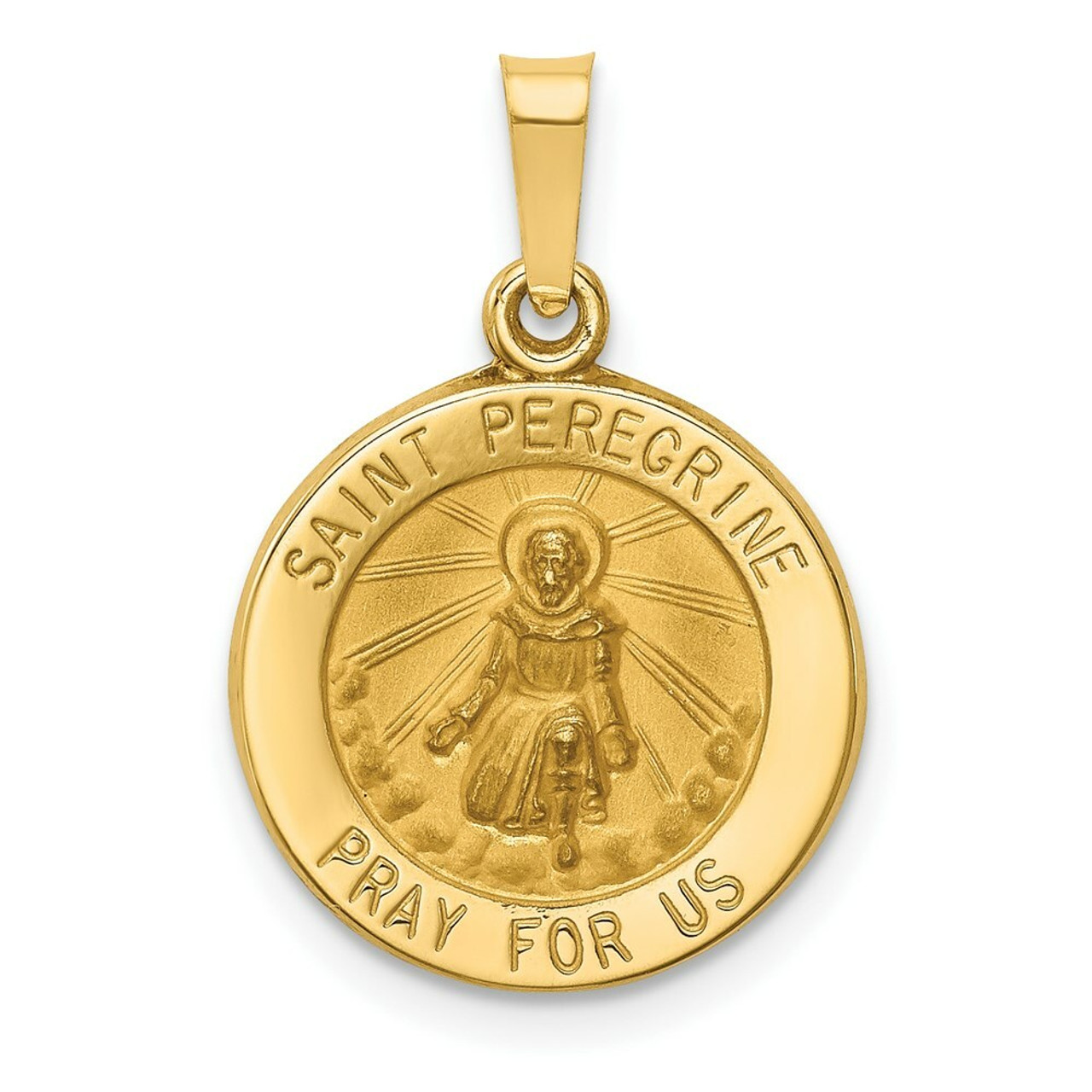 14K Yellow Gold Polished & Satin Finish St. Peregrine Medal Pendant 15mm width - (B14-253)
