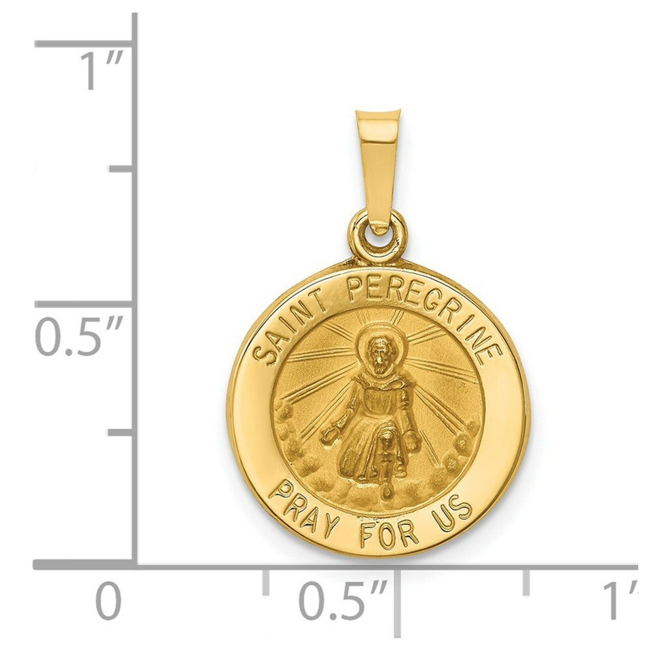 14K Yellow Gold Polished & Satin Finish St. Peregrine Medal Pendant 15mm width - (B14-253)