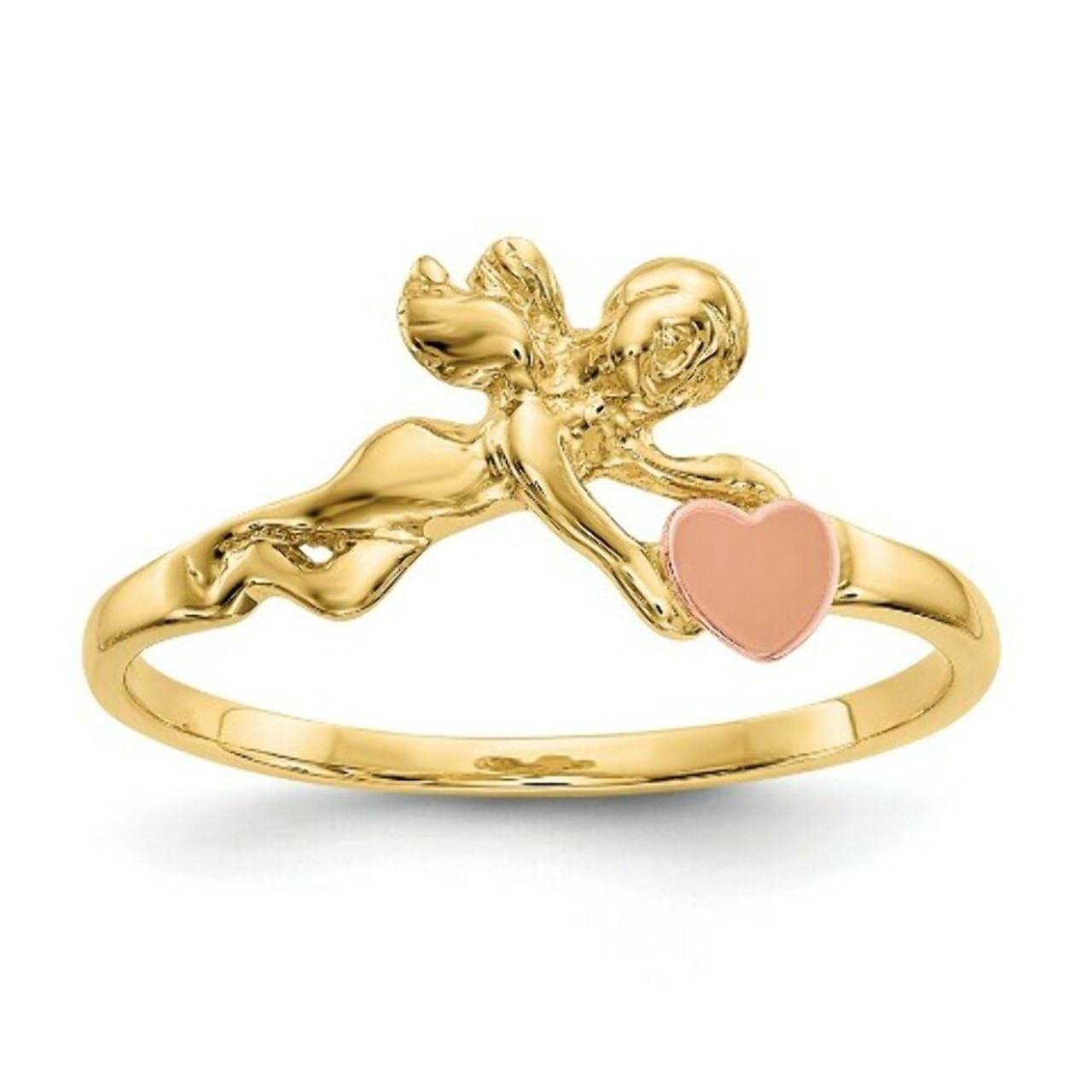 14K Two-tone Gold Angel & Heart Ring - Size 6 - (B31-860)