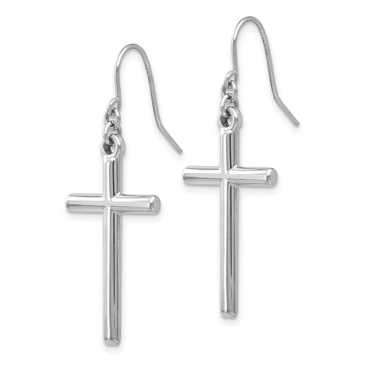 14K White Gold Hollow Cross Dangle Earrings - (B41-702)