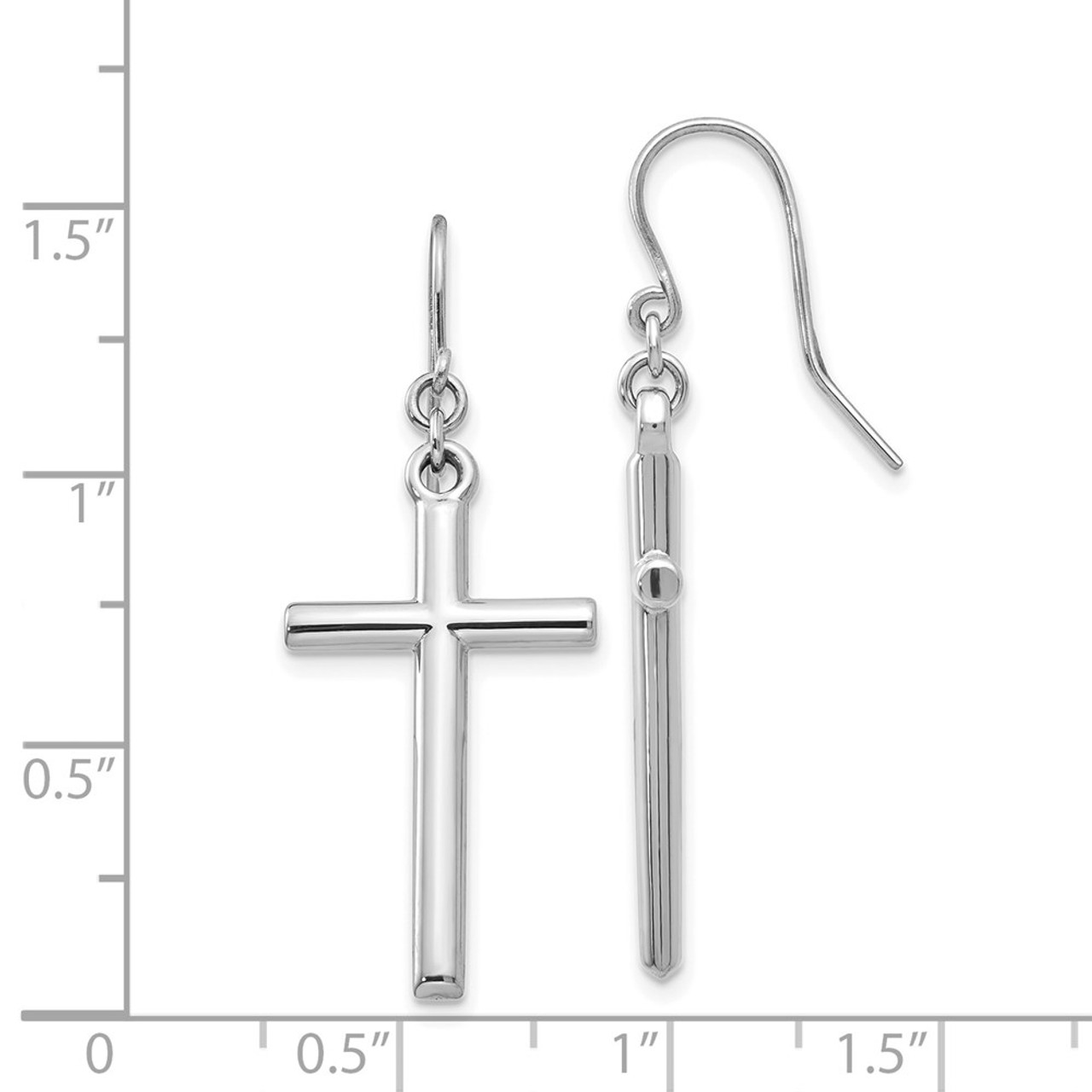 14K White Gold Hollow Cross Dangle Earrings - (B41-702)