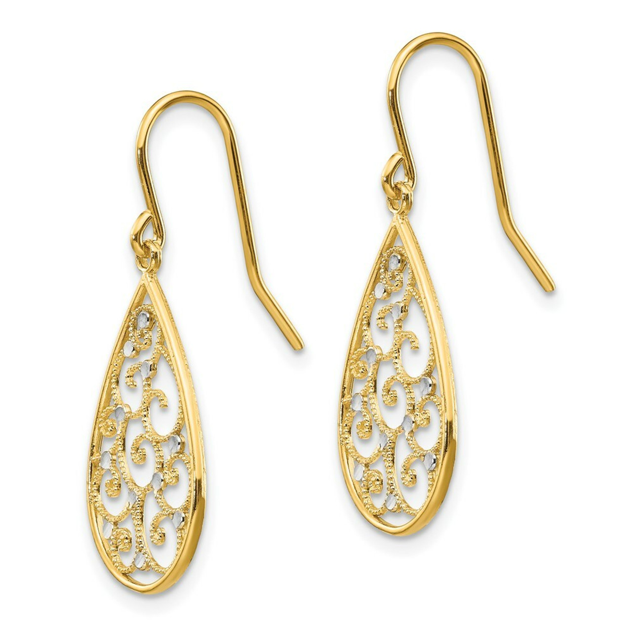 14K Yellow Gold & White Rhodium Teardrop Earrings - (B42-276)