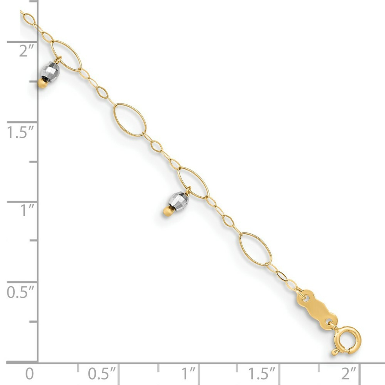 14K Two-tone Gold Mirror Beaded Anklet - Length 9'' inches - (C64-116)