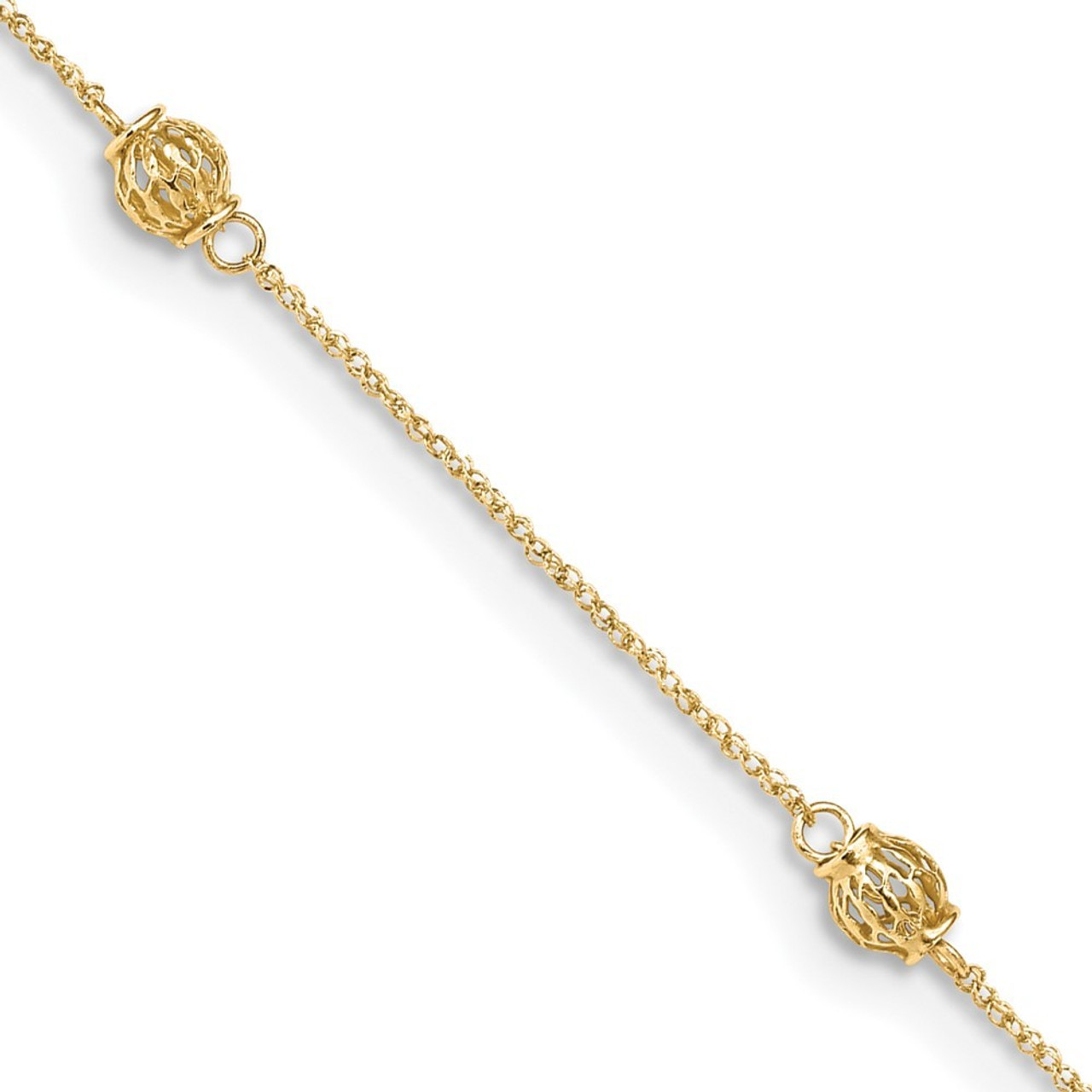 14K Yellow Gold Bead with 1'' extension Anklet - Length 10'' inches - (C64-261)