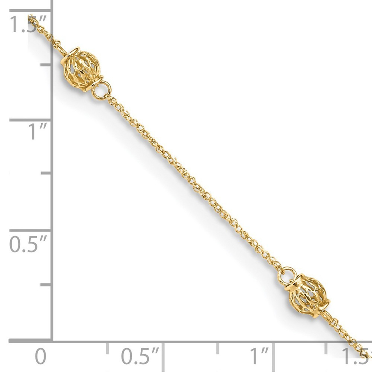 14K Yellow Gold Bead with 1'' extension Anklet - Length 10'' inches - (C64-261)