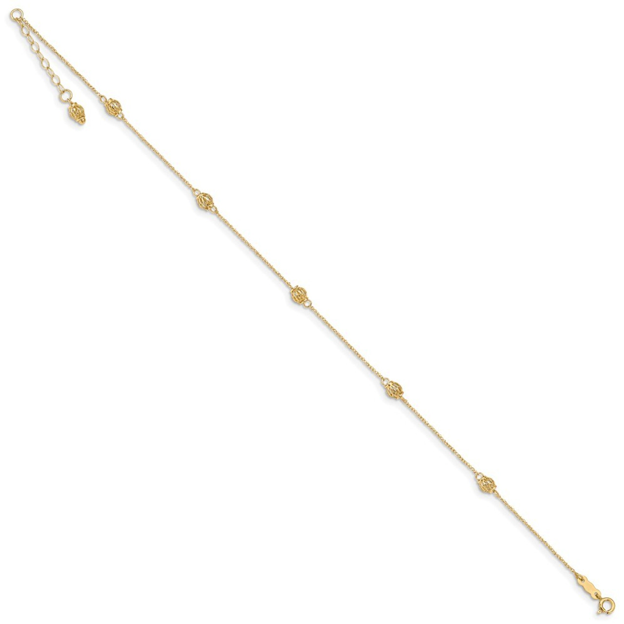 14K Yellow Gold Bead with 1'' extension Anklet - Length 10'' inches - (C64-261)