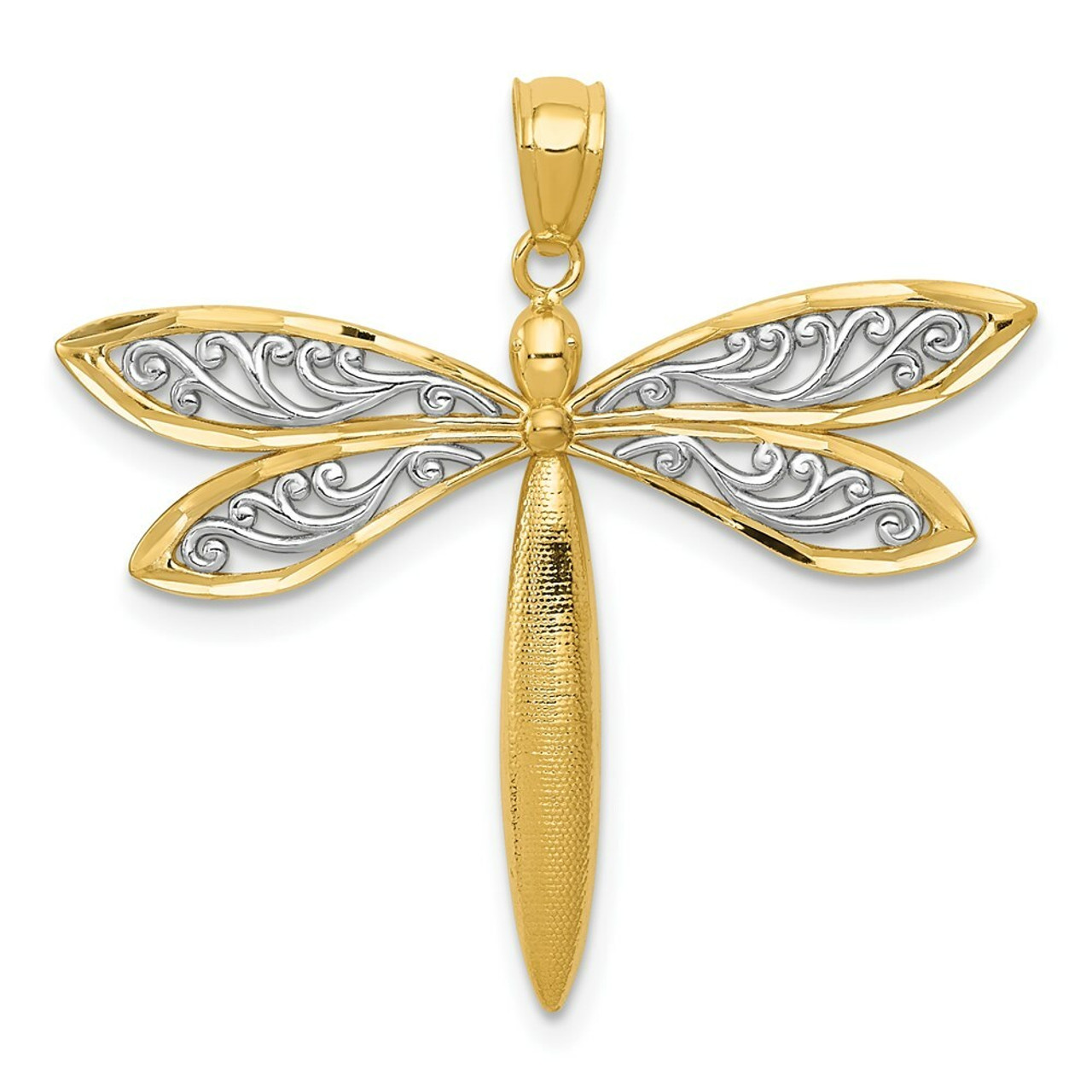 14K Yellow Gold with Rhodium Dragonfly Pendant - (A83-268)