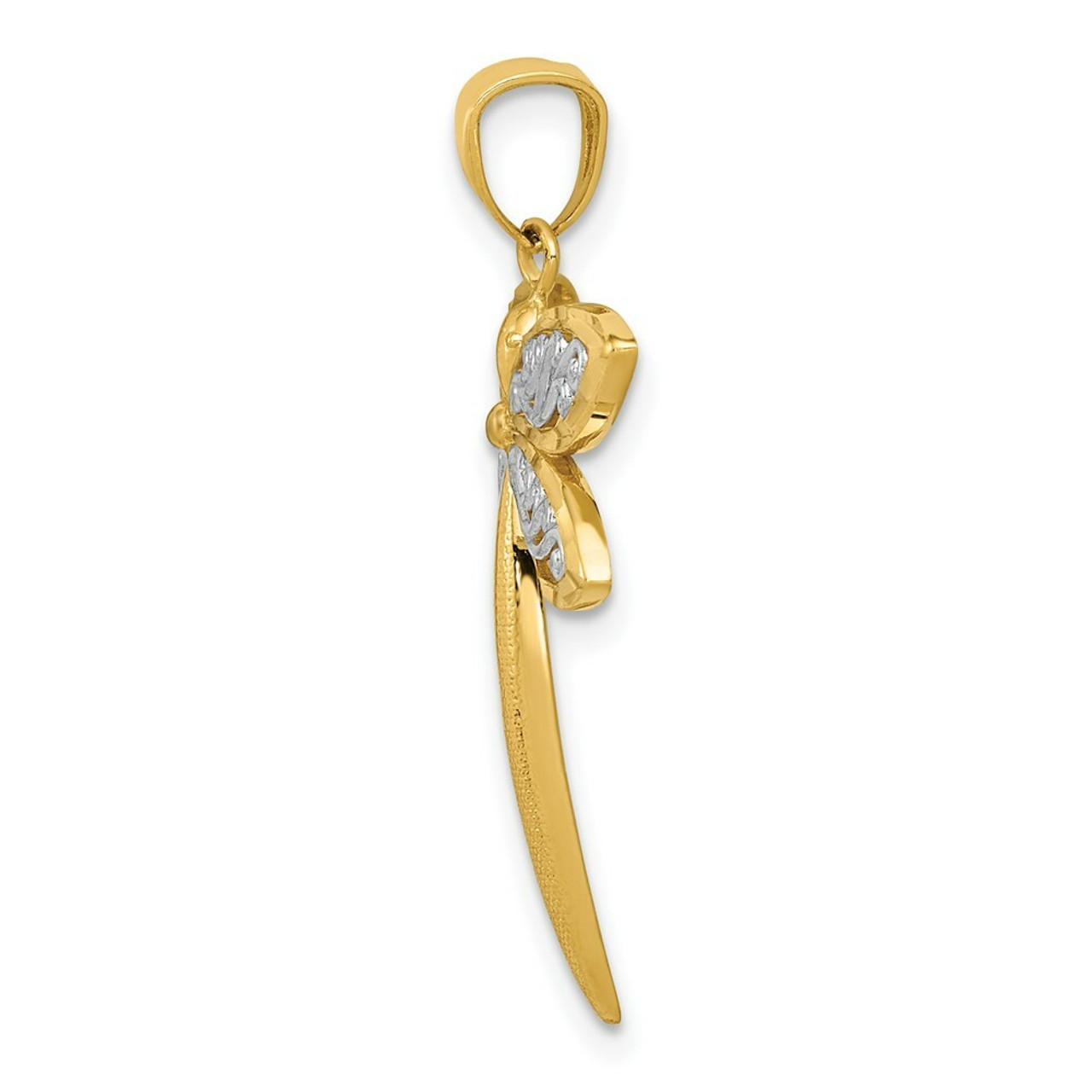 14K Yellow Gold with Rhodium Dragonfly Pendant - (A83-268)