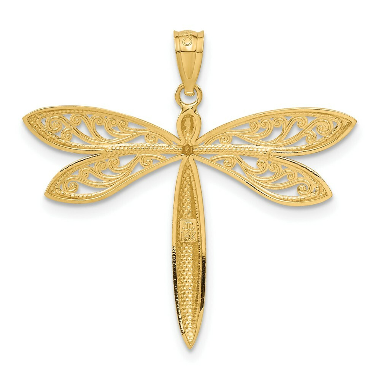 14K Yellow Gold with Rhodium Dragonfly Pendant - (A83-268)