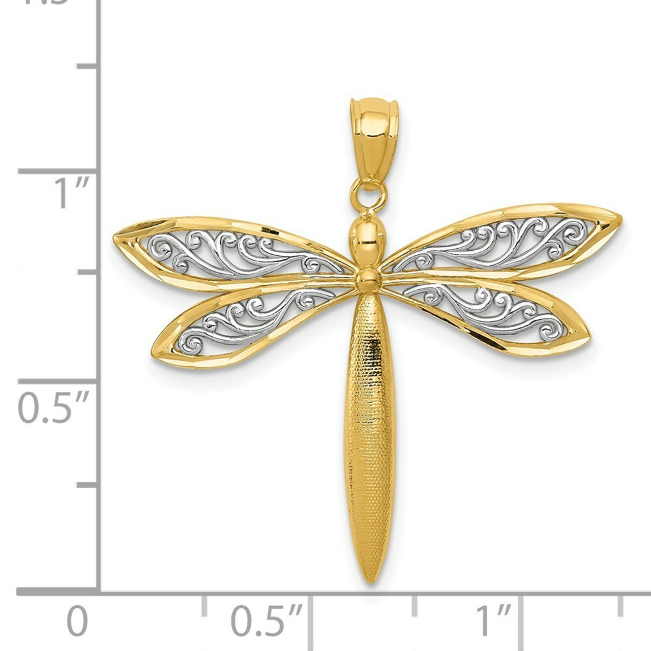 14K Yellow Gold with Rhodium Dragonfly Pendant - (A83-268)