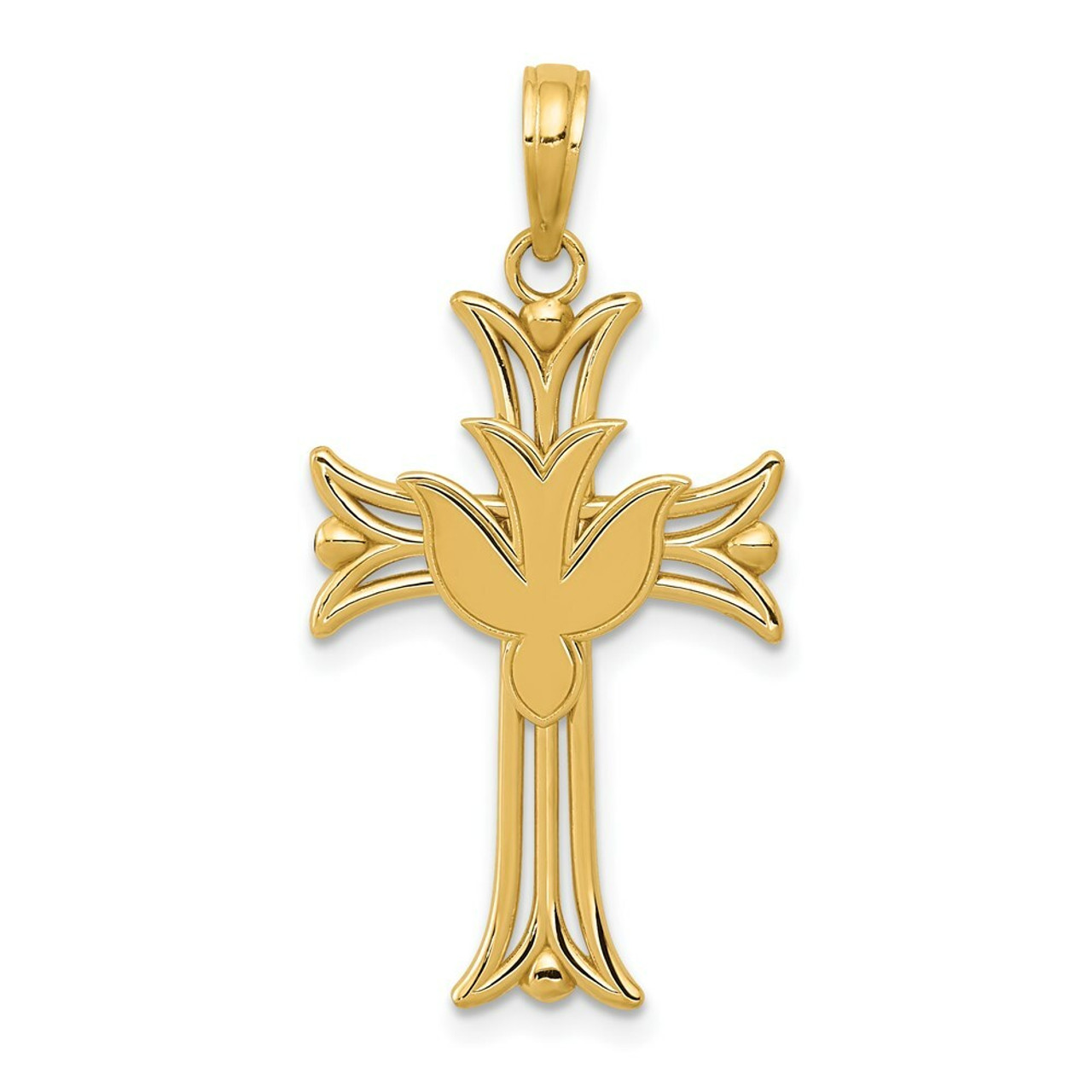 14K Yellow Gold Dove On Cross Pendant - (A83-916)
