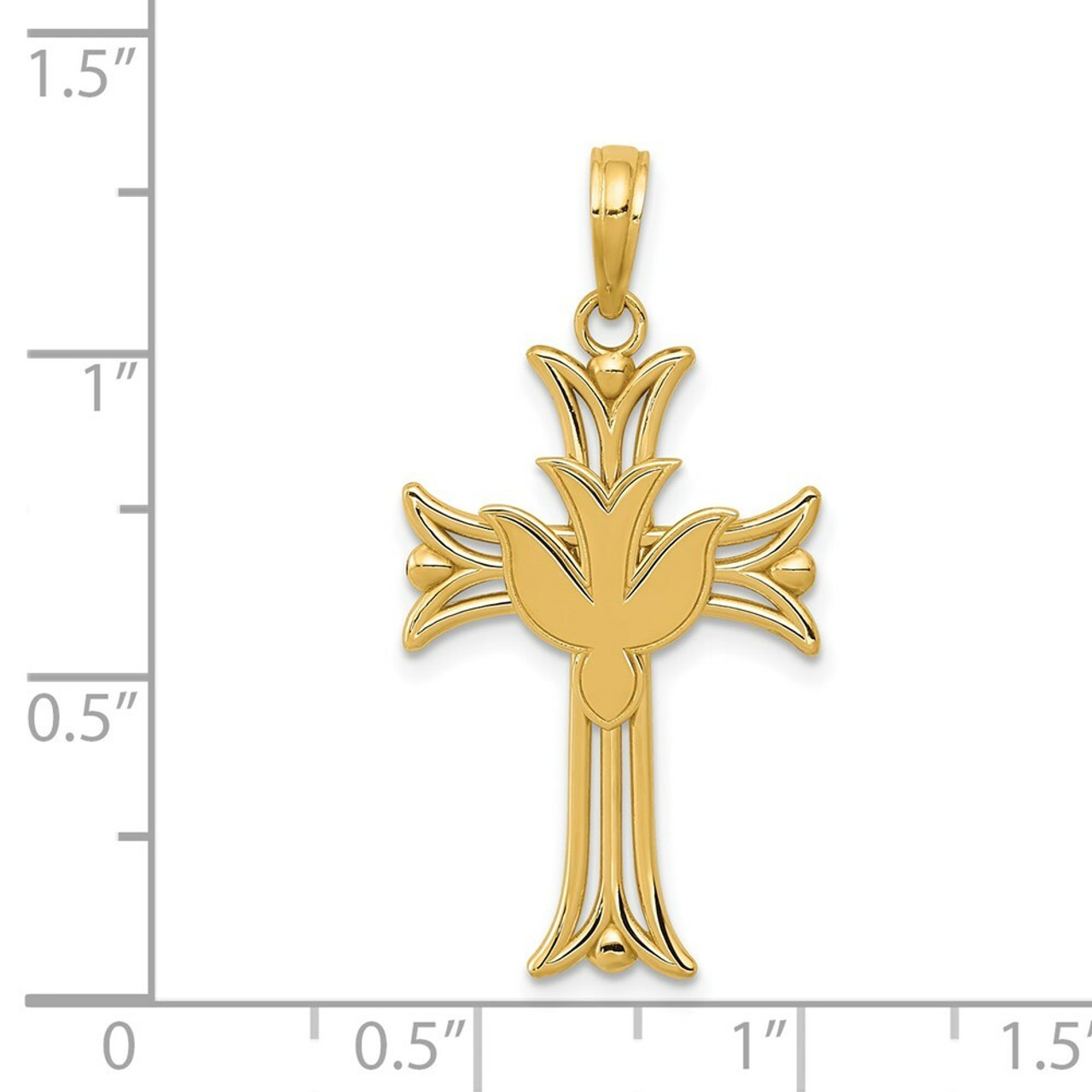 14K Yellow Gold Dove On Cross Pendant - (A83-916)
