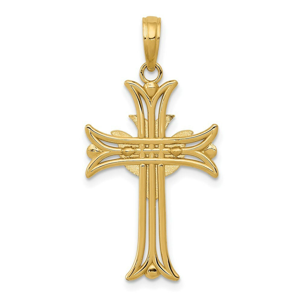 14K Yellow Gold Dove On Cross Pendant - (A83-916) - Roy Rose Jewelry