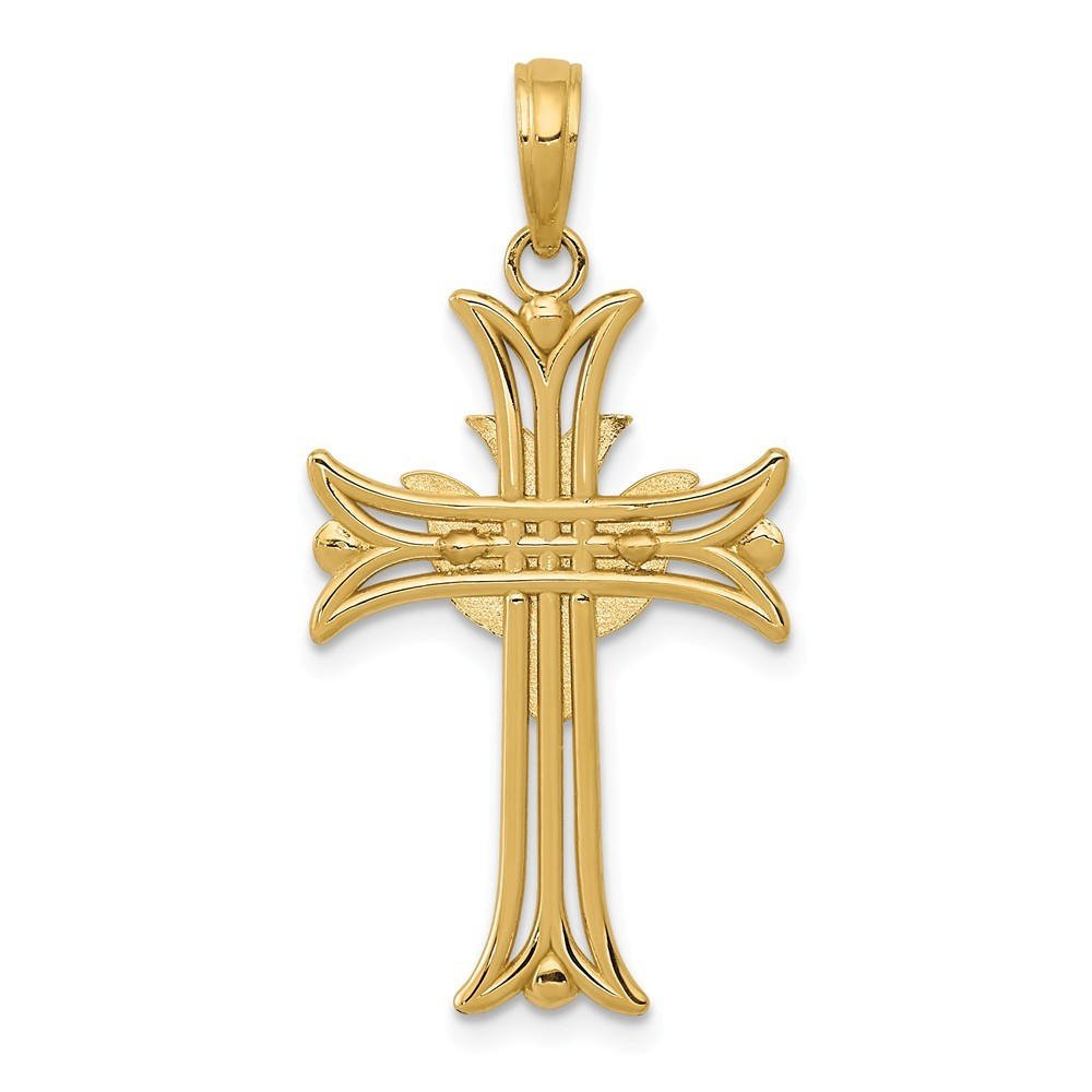 14K Yellow Gold Dove On Cross Pendant - (A83-916) - Roy Rose Jewelry