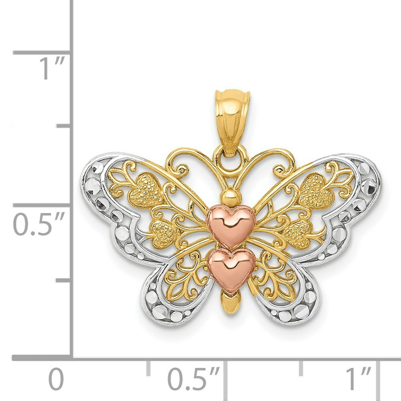 14K Yellow Gold & White Rhodium Two-tone Butterfly Pendant - (A84-382)