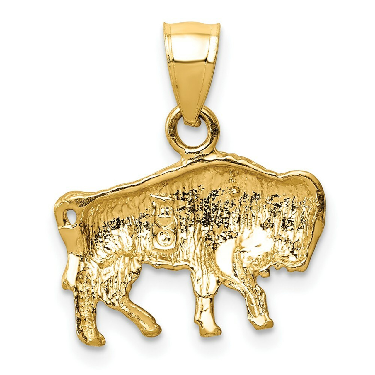14K Yellow Gold Diamond-cut Buffalo Pendant - (A84-833)