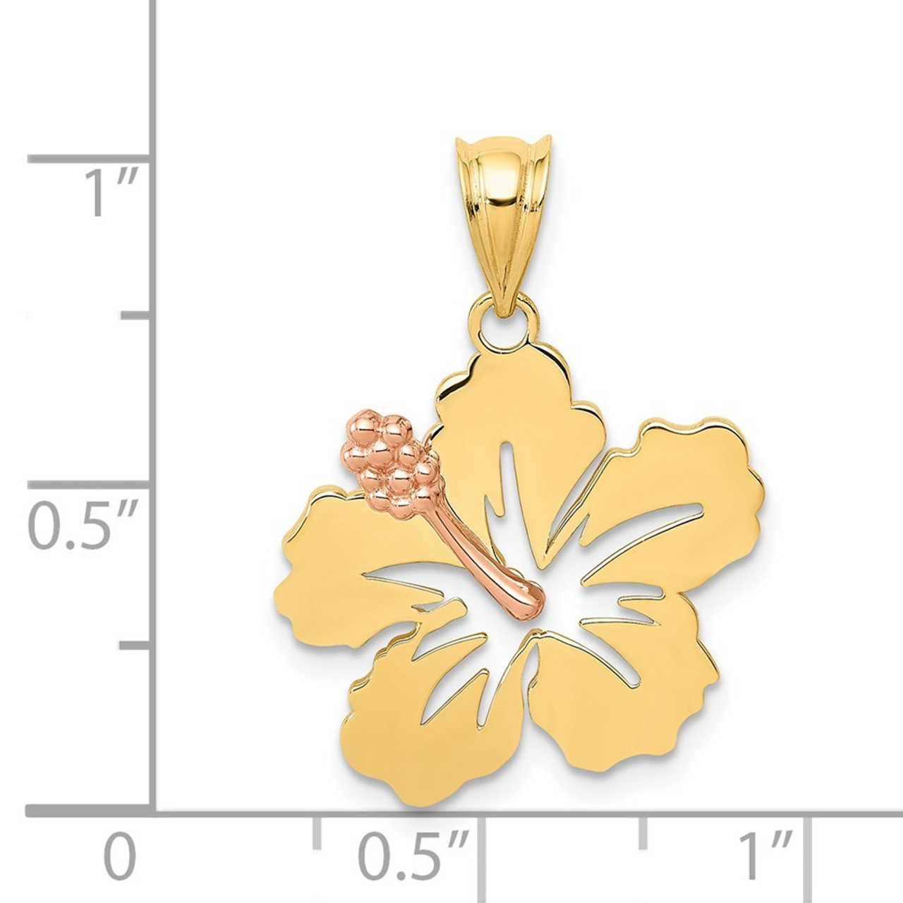 14K Yellow Gold Yellow & Rose Gold Hibiscus Flower Pendant - (A85-476)
