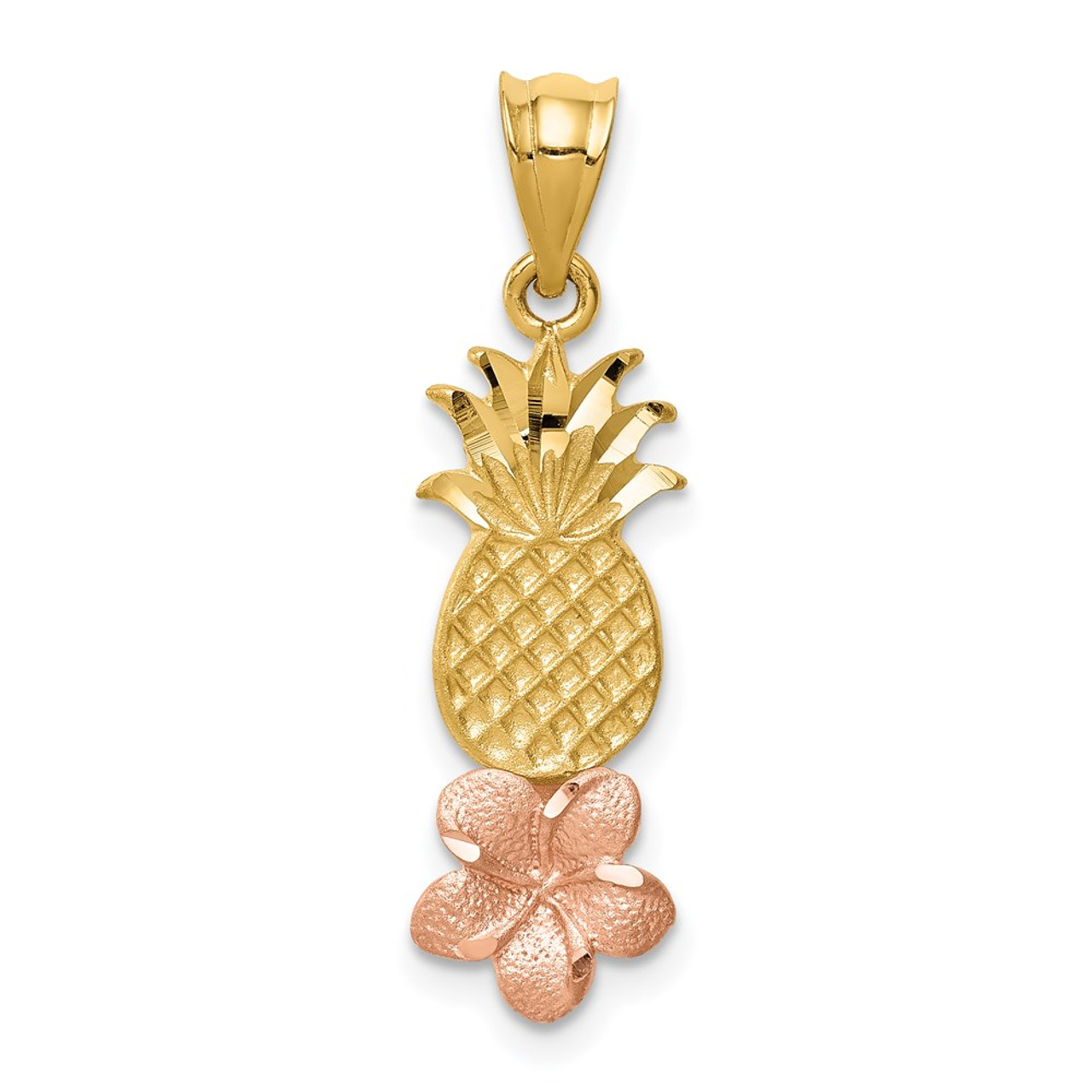 14K Yellow Gold Yellow & Rose Gold Pineapple with Plumeria Pendant -  (A85-574)