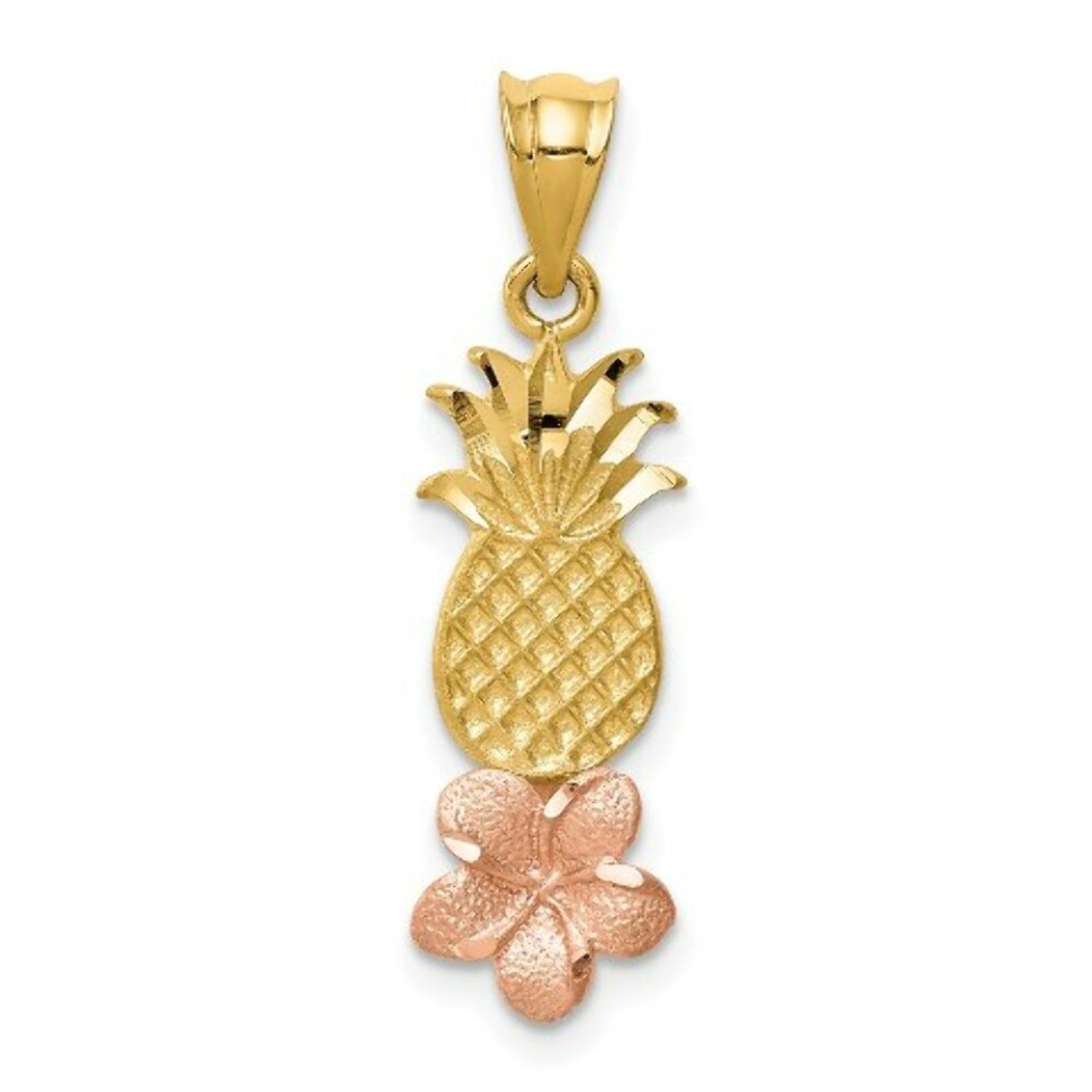 14K Yellow Gold Yellow & Rose Gold Pineapple with Plumeria Pendant - (A85-574)