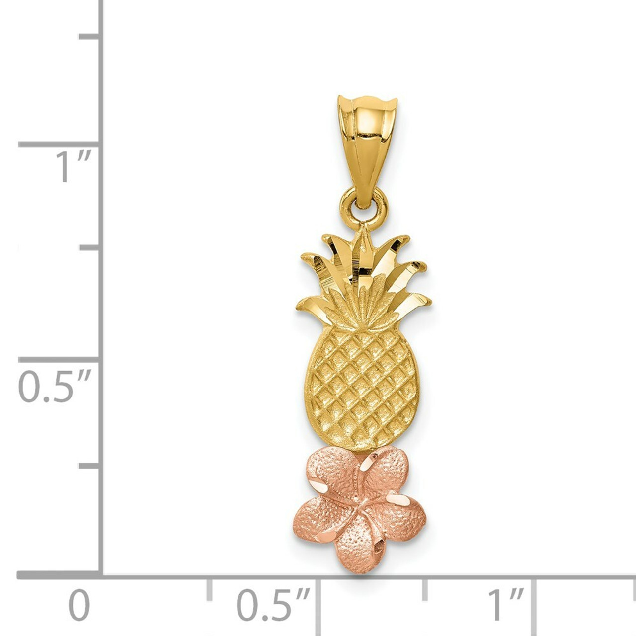 14K Yellow Gold Yellow & Rose Gold Pineapple with Plumeria Pendant - (A85-574)