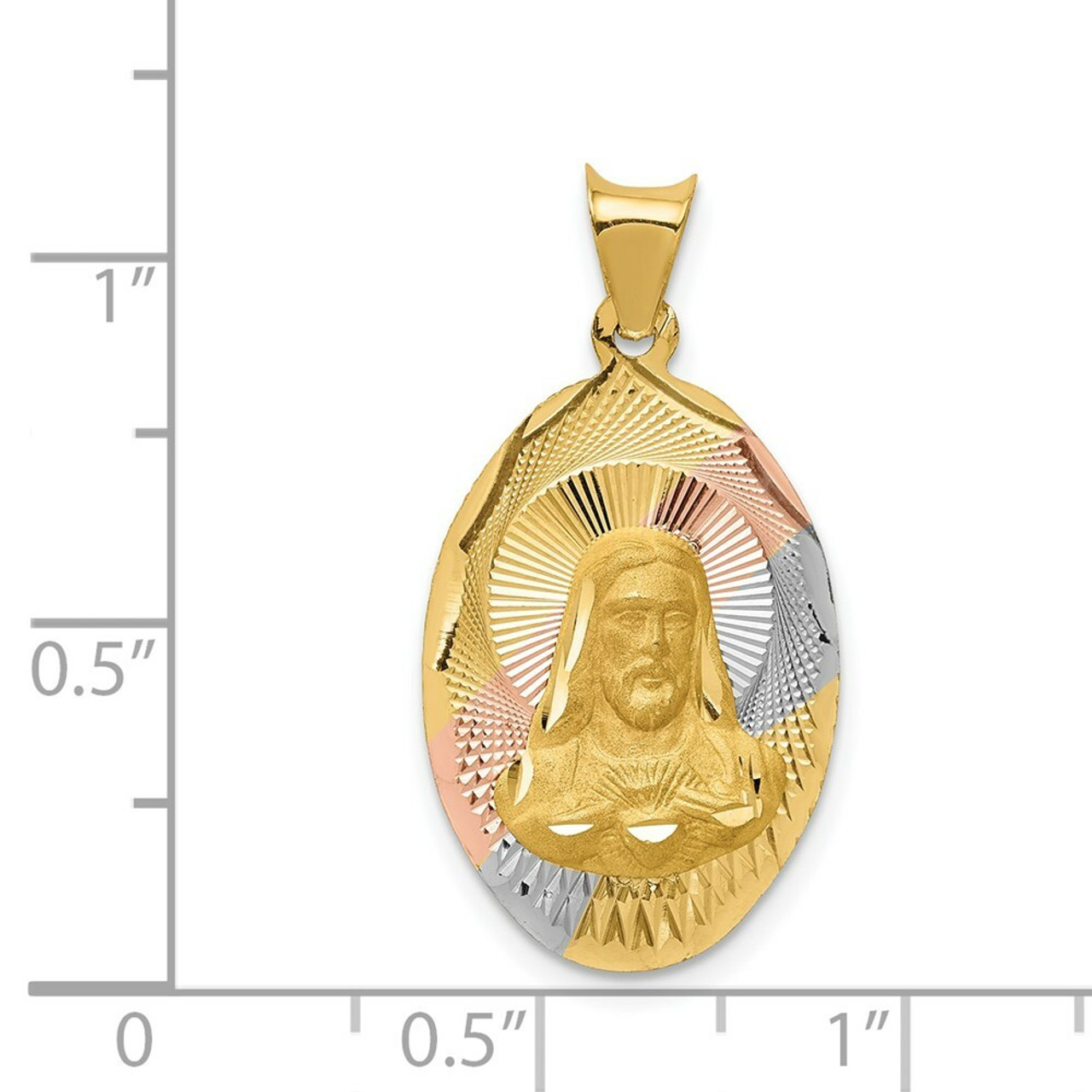 14K Yellow Gold Two-tone & Diamond-cut Sagrado Corazon Oval Pendant - (A85-754)