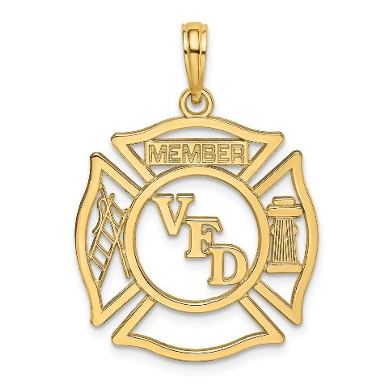 14K Yellow Gold VFD Member Fire Department Shield Charm Pendant