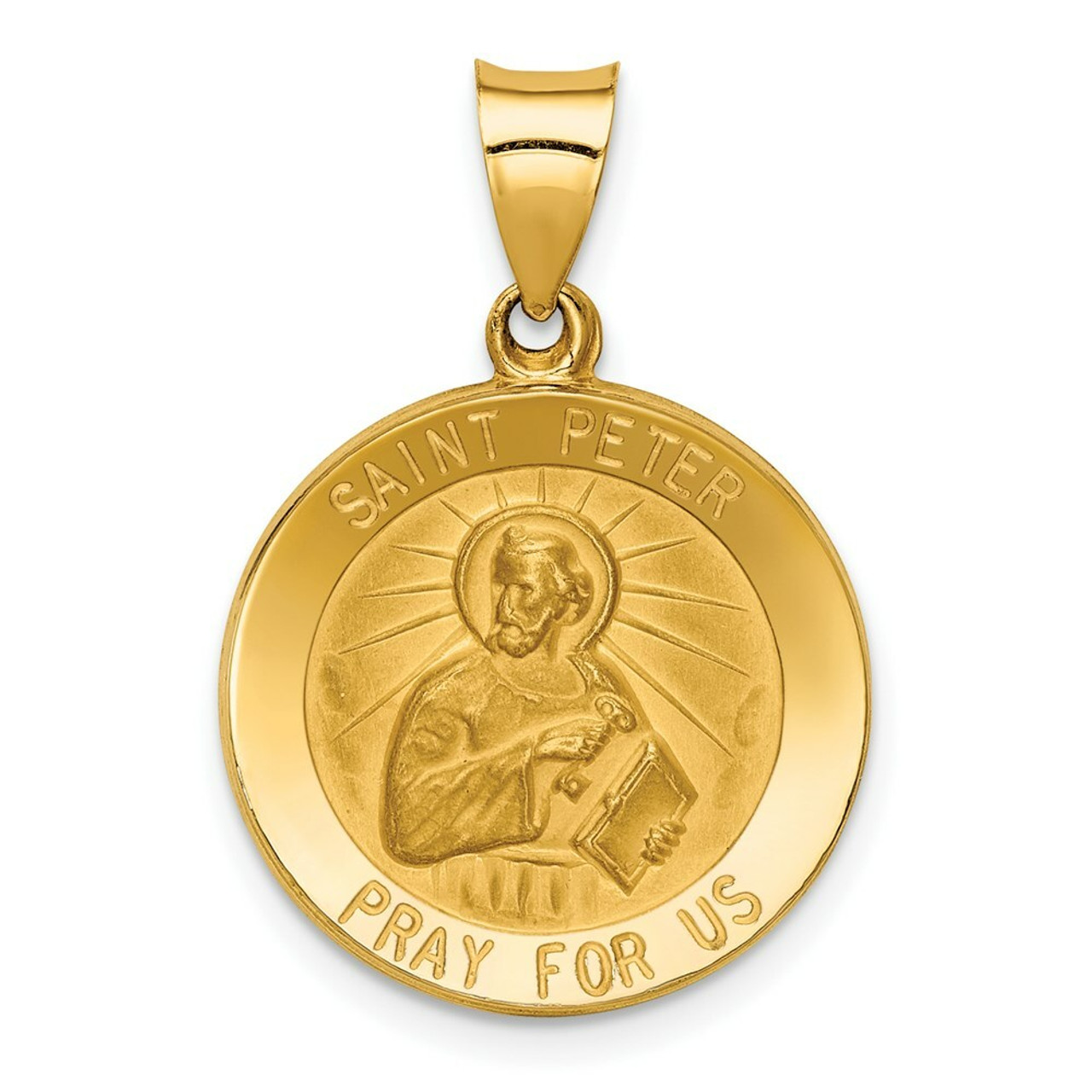 14K Yellow Gold Polished and Satin St. Peter Medal Pendant 20mm width - (B11-110)