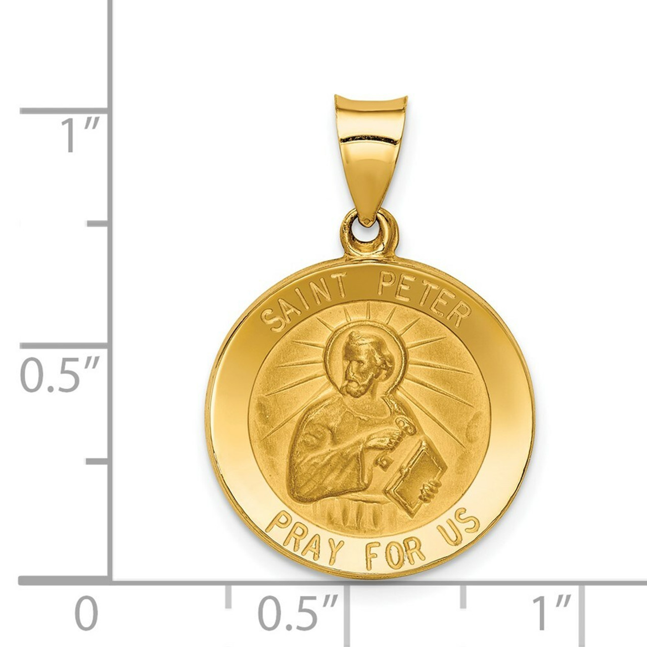 14K Yellow Gold Polished and Satin St. Peter Medal Pendant 20mm width - (B11-110)