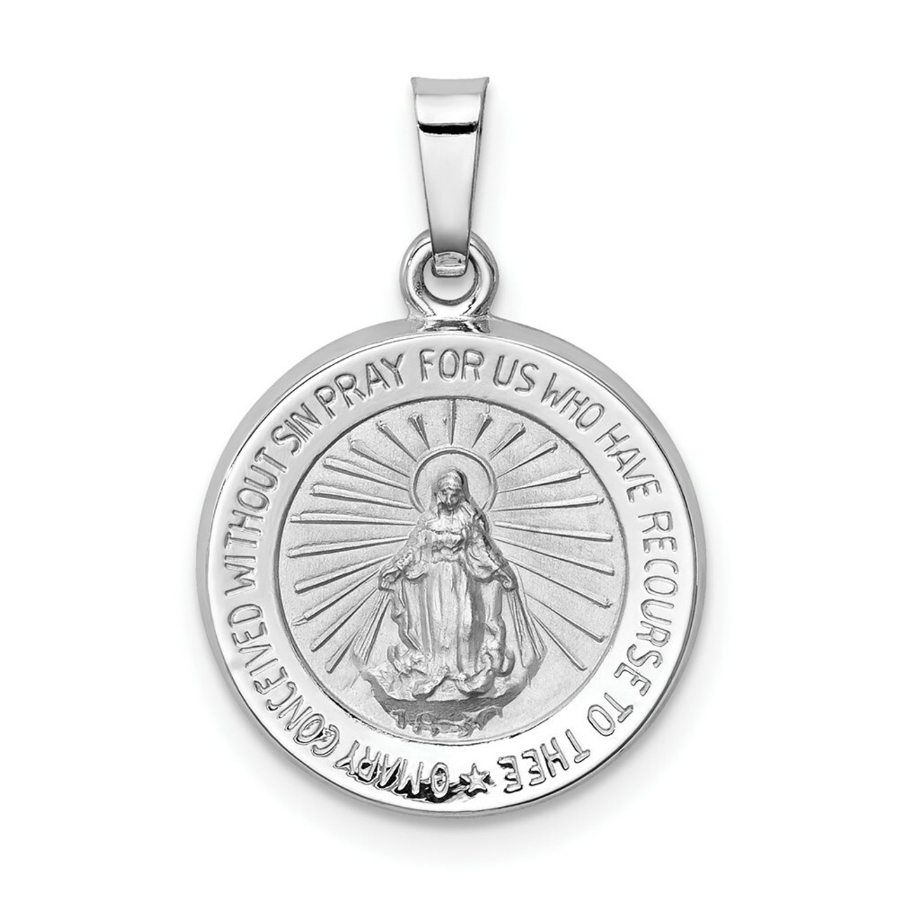 14K White Gold Polished and Satin Miraculous Medal Pendant 15mm width - (B11-230)