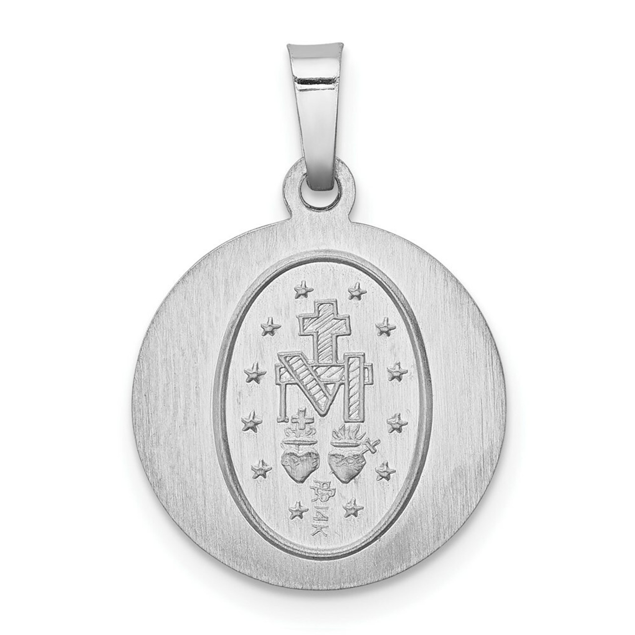 14K White Gold Polished and Satin Miraculous Medal Pendant 15mm width - (B11-230)