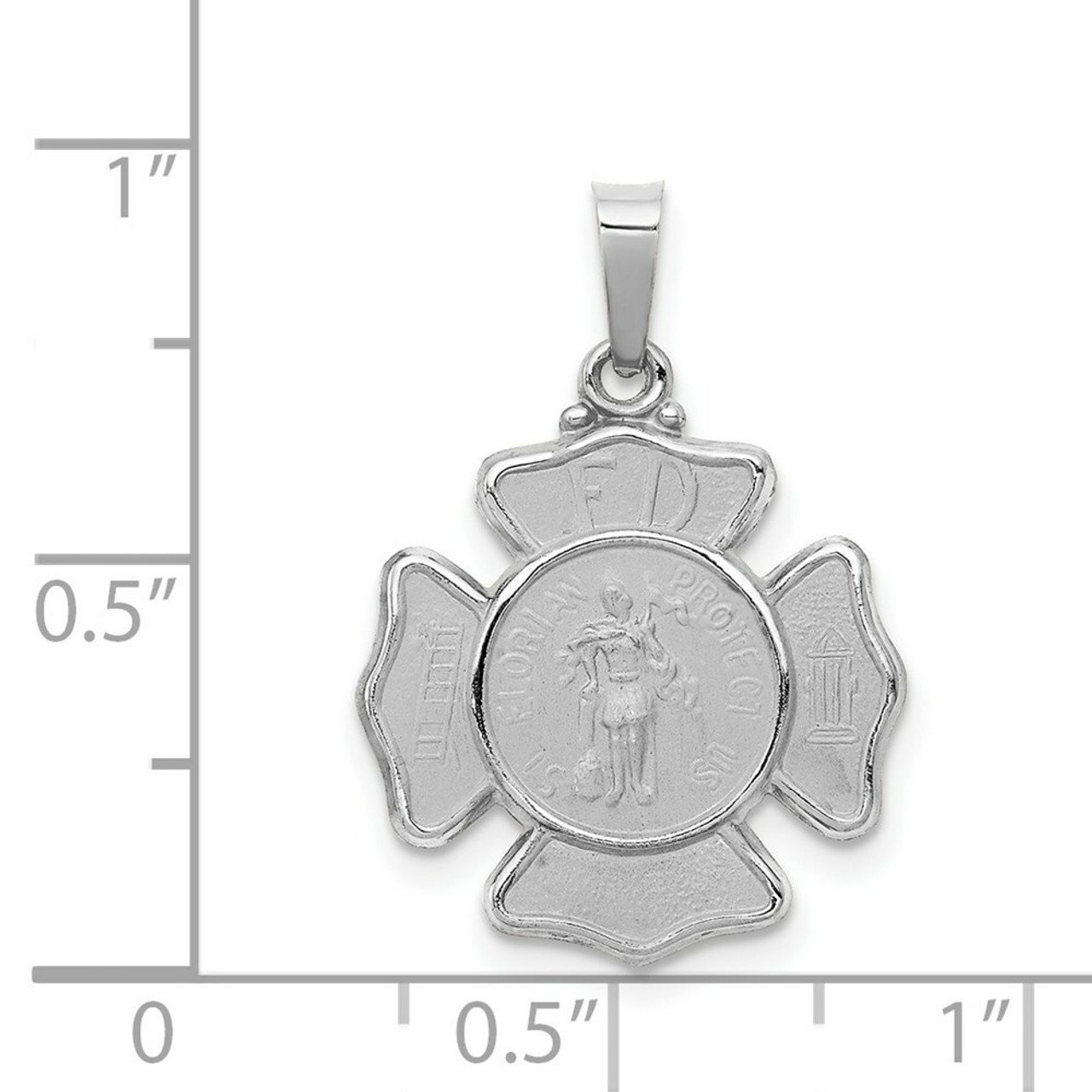 14K White Gold Polished and Satin St. Florian Badge Pendant 16mm width - (B11-290)