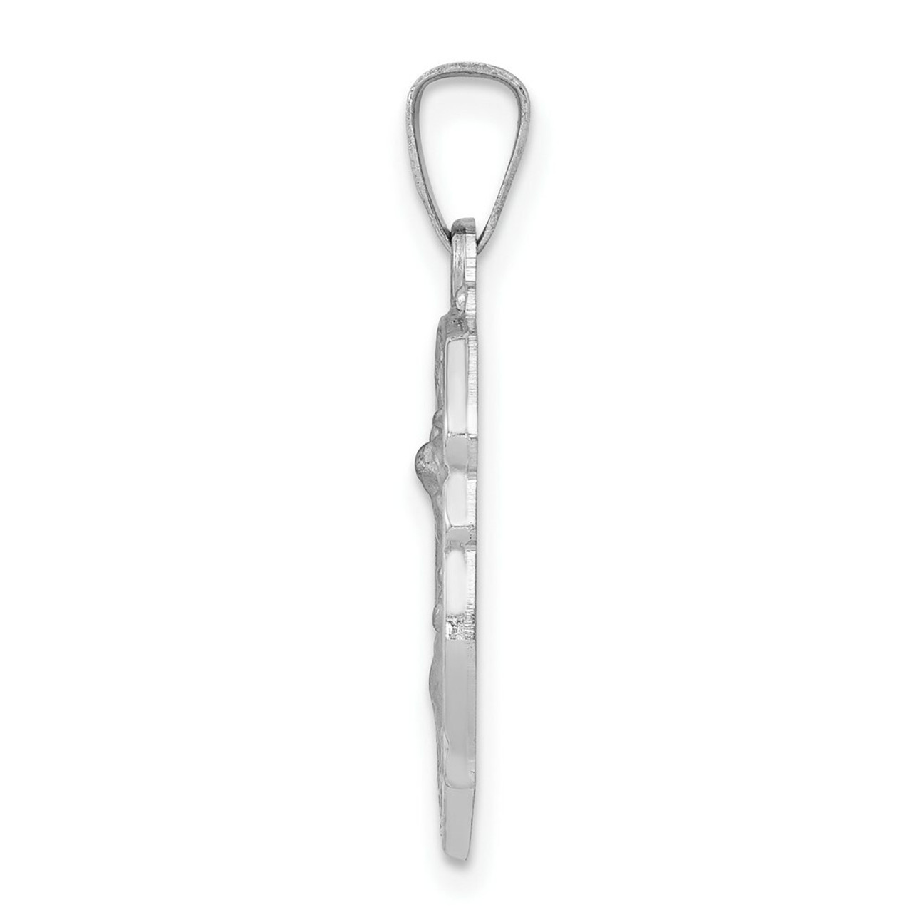 14K White Gold Polished and Satin St. Michael Medal Pendant 15mm width - (B11-351)