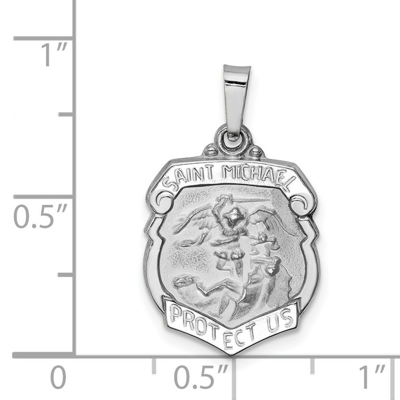 14K White Gold Polished and Satin St. Michael Medal Pendant 15mm width - (B11-351)