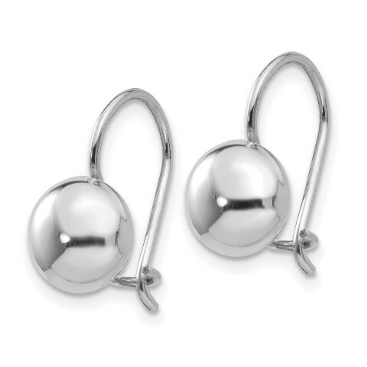 14K White Polished 8mm Button Kidney Wire Earrings - (B36-859)