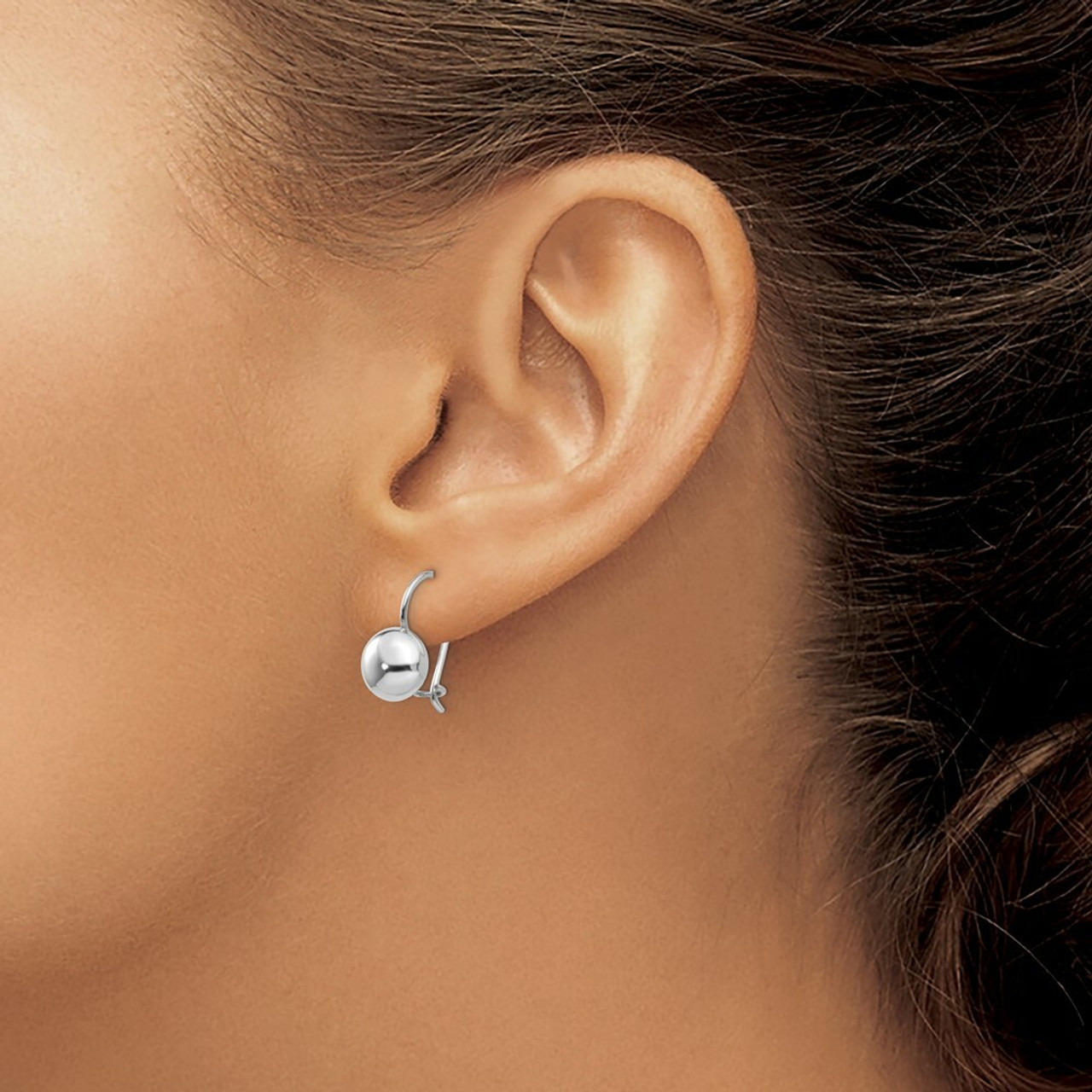 14K White Polished 8mm Button Kidney Wire Earrings - (B36-859)