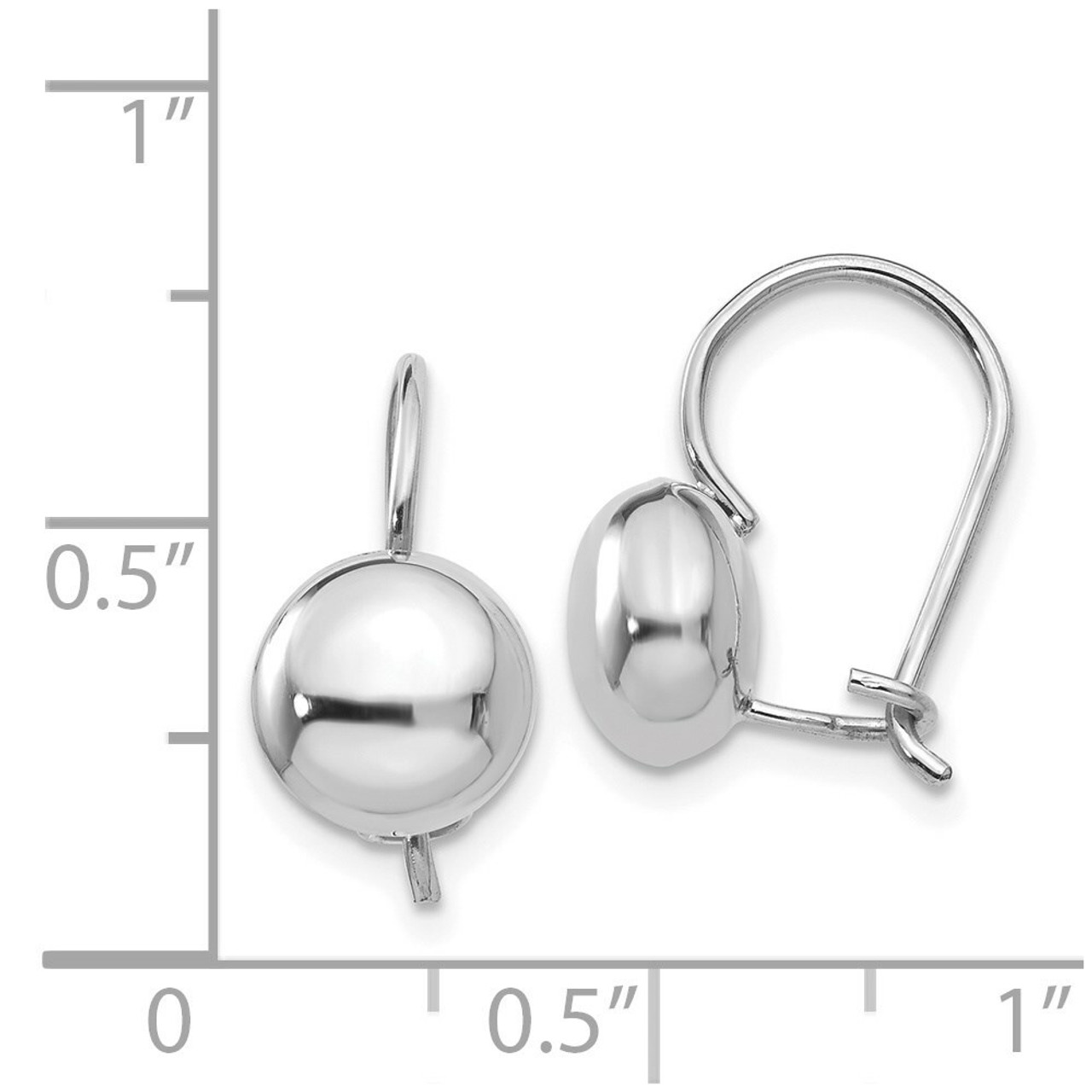 14K White Polished 8mm Button Kidney Wire Earrings - (B36-859)
