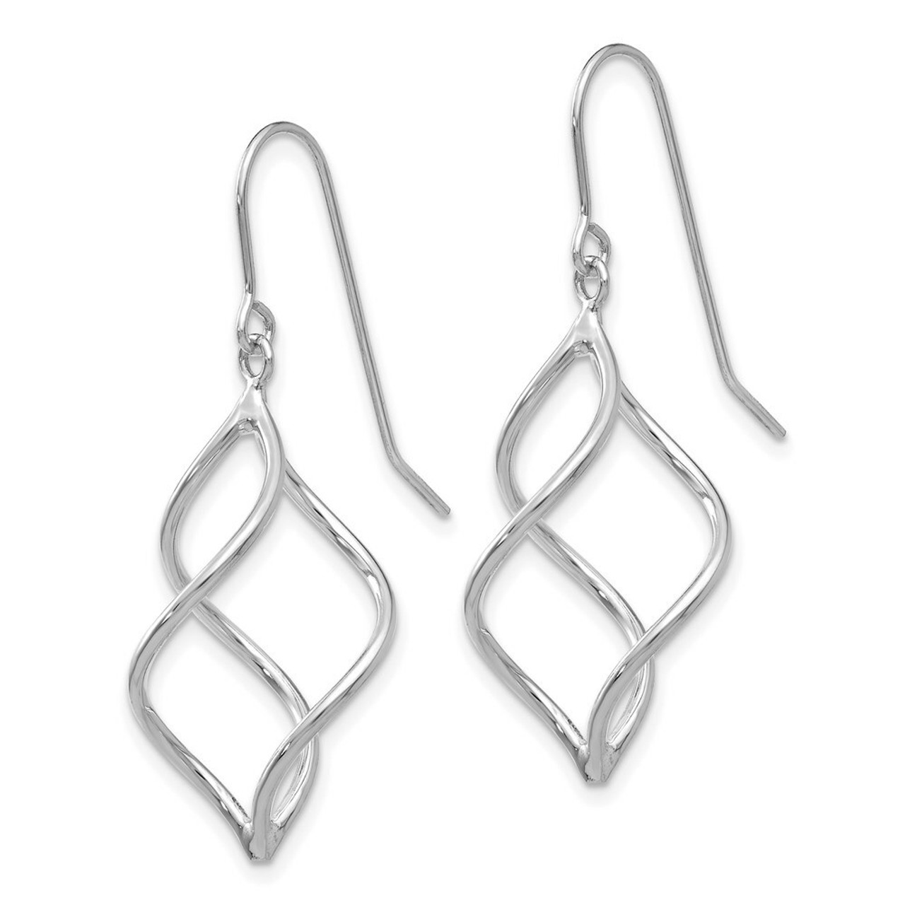 14K White Gold Polished Short Twisted Dangle Earrings - (B42-677)