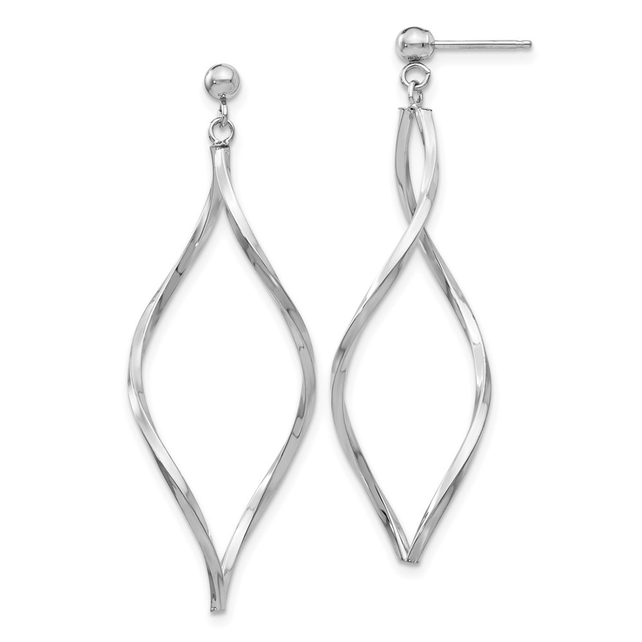 14K White Gold Twisted Post Dangle Earrings - (B43-946)