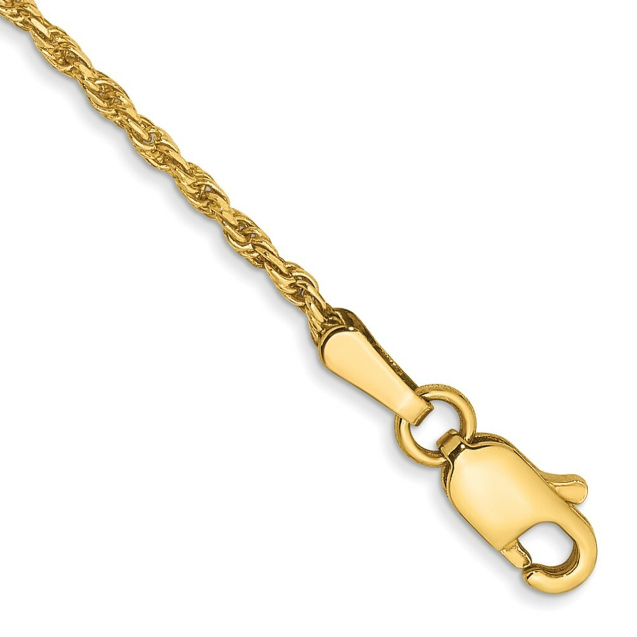 14K Yellow Gold 1.3mm Solid Diamond-cut Lobster Clasp Rope Chain