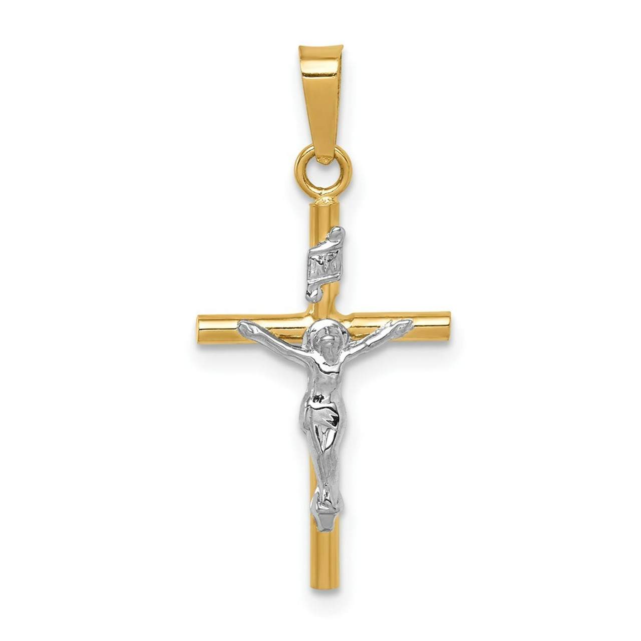 14K Two-tone Gold INRI Crucifix Pendant 28mm length - (A83-591)