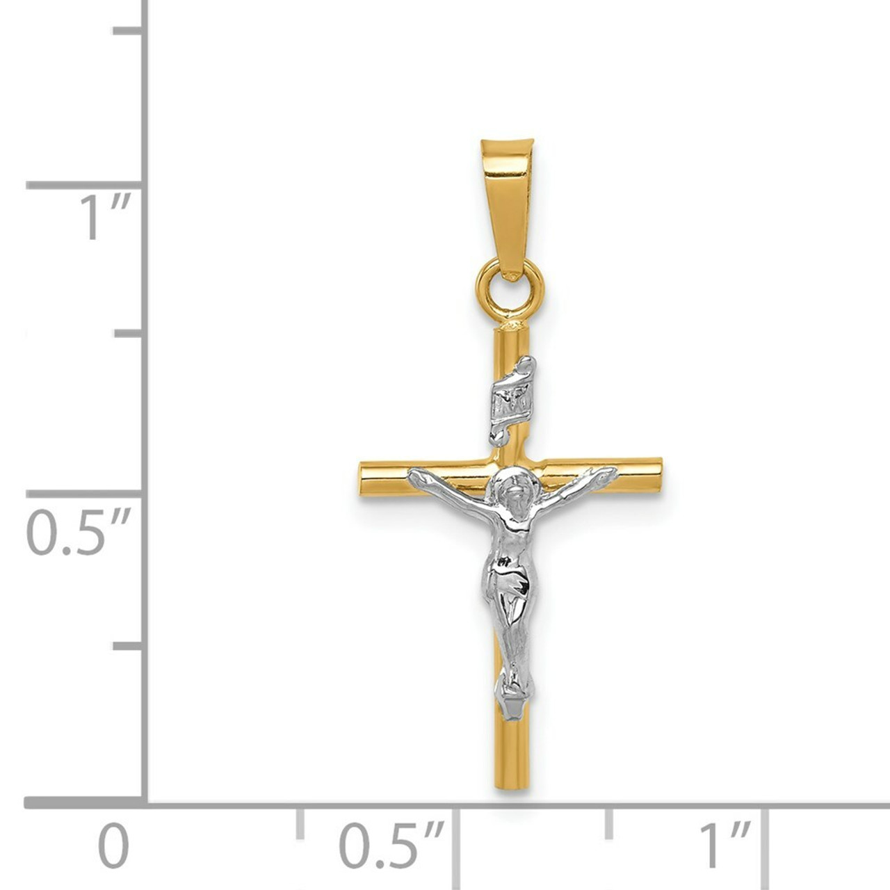 14K Two-tone Gold INRI Crucifix Pendant 28mm length - (A83-591)