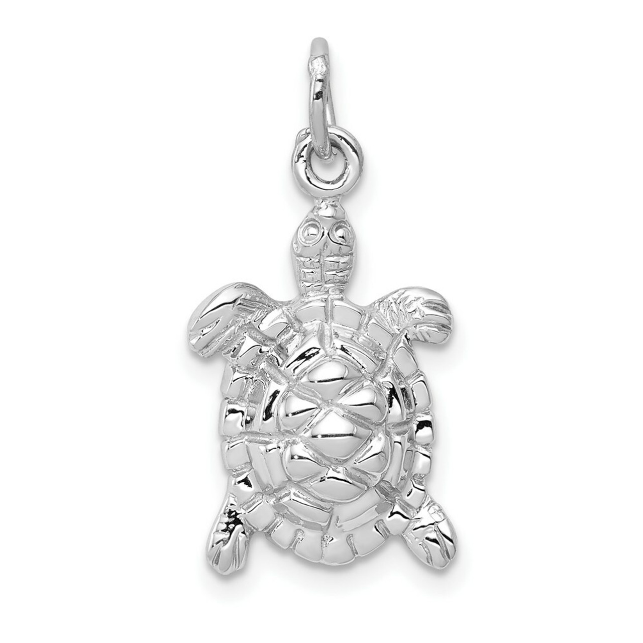14K White Gold Solid Polished Open-Backed Turtle Charm - (A84-264)
