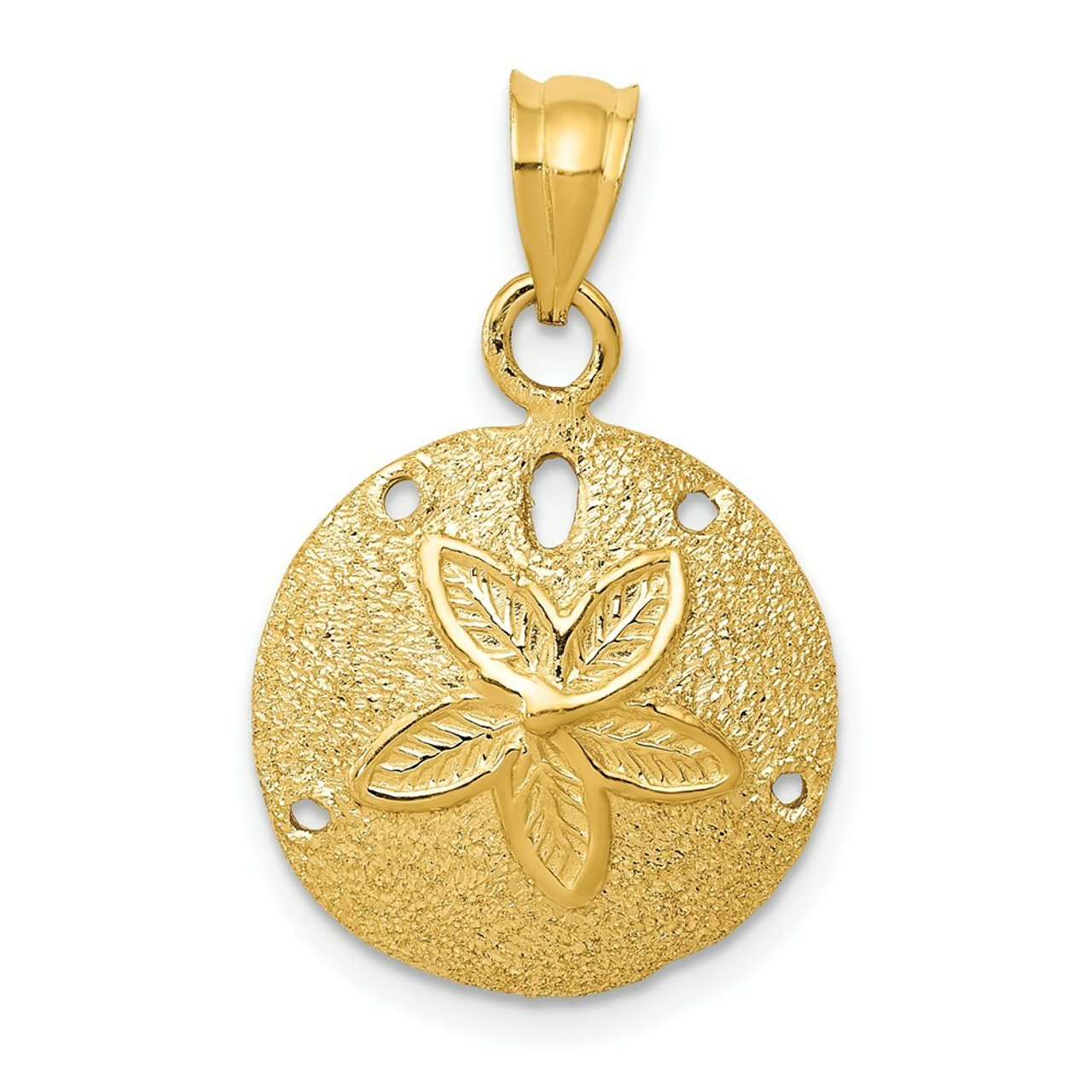 14K Yellow Gold Solid Polished Laser-Cut Sand Dollar Pendant - (A84-394)
