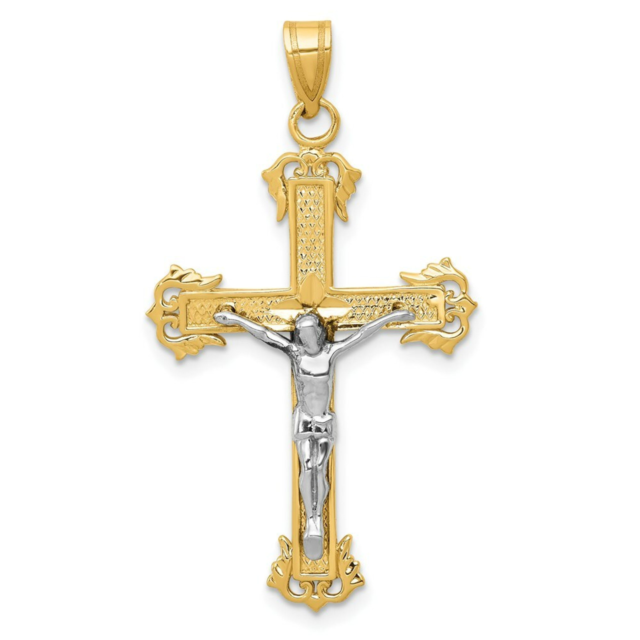 14K Two-tone Gold Diamond-cut Crucifix Pendant 40mm length - (A84-532)