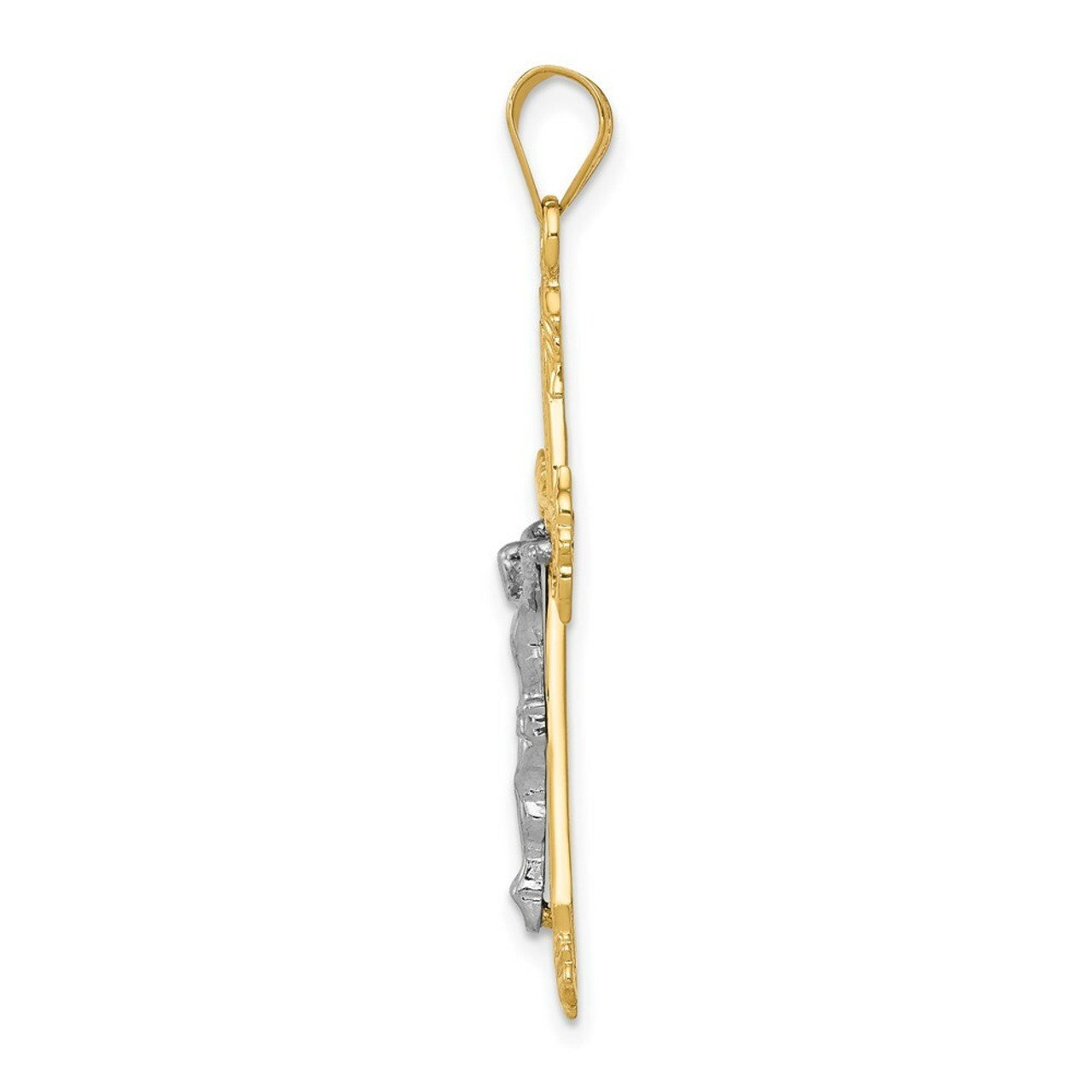 14K Two-tone Gold Diamond-cut Crucifix Pendant 40mm length - (A84-532)