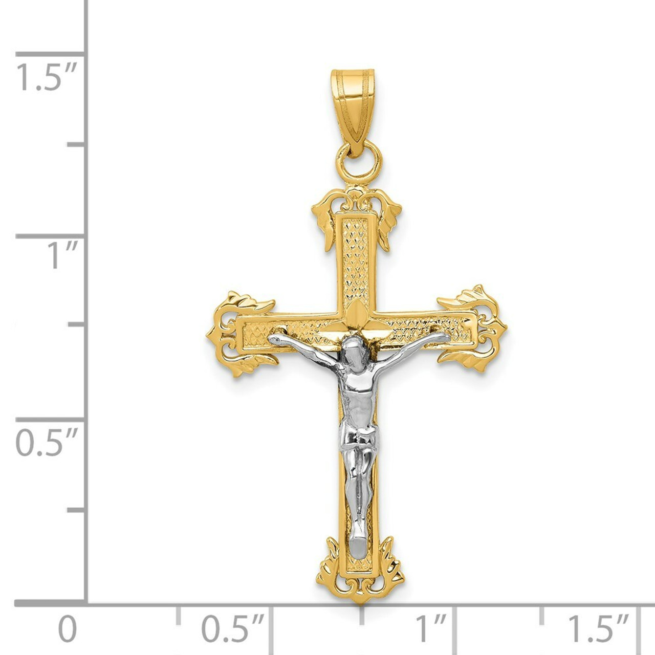14K Two-tone Gold Diamond-cut Crucifix Pendant 40mm length - (A84-532)