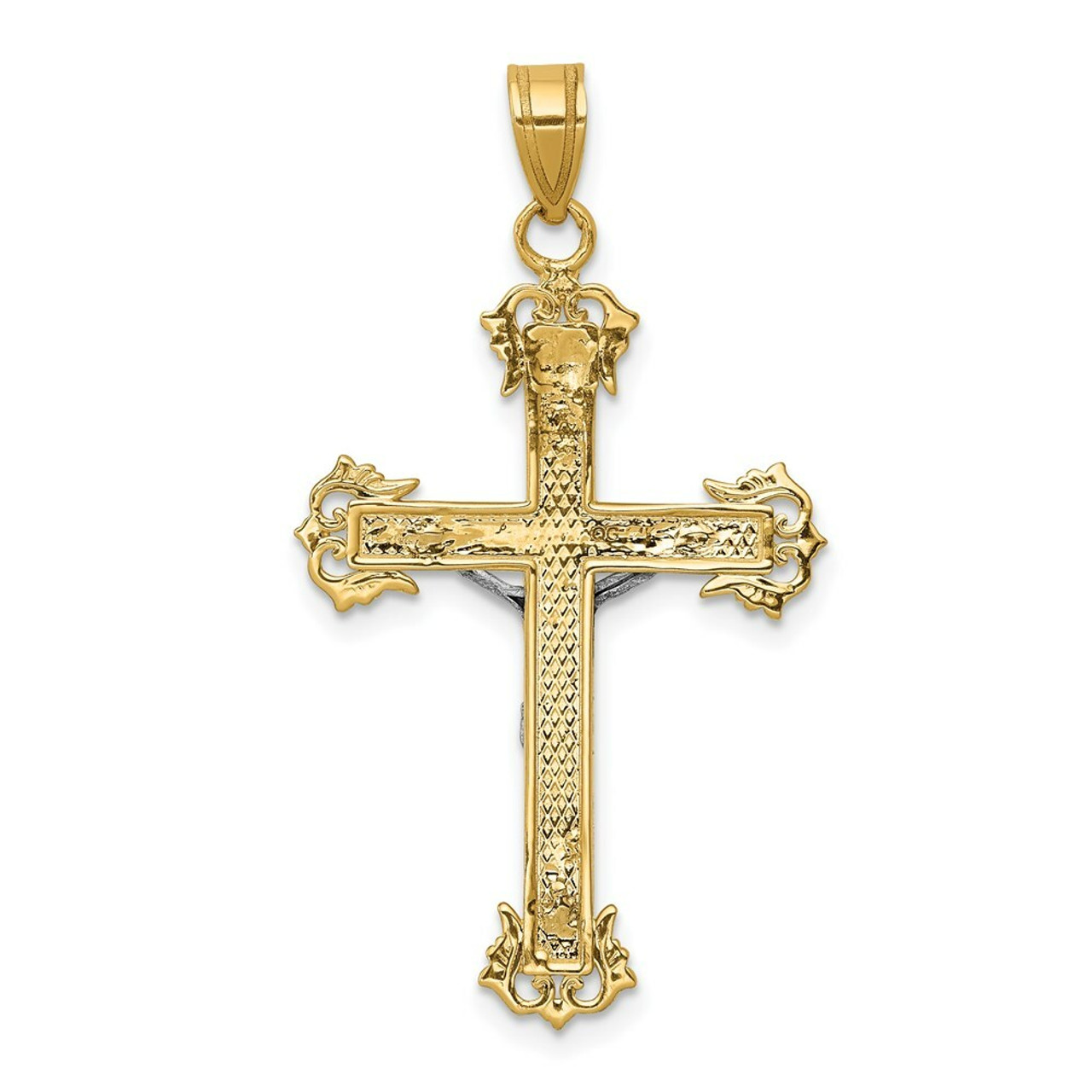 14K Two-tone Gold Diamond-cut Crucifix Pendant 40mm length - (A84-532)