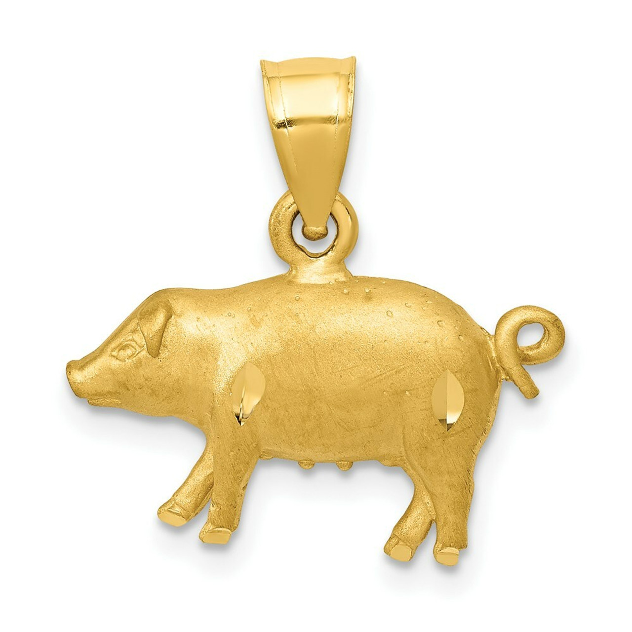 14K Yellow Gold Diamond-cut Pig Pendant - (A84-781)