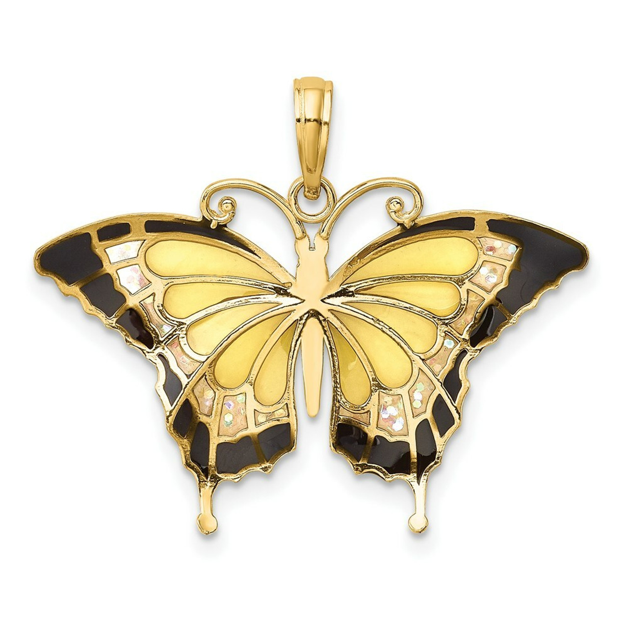 14K Yellow Gold Yellow Acrylic Wings Butterfly Pendant - (A84-784)